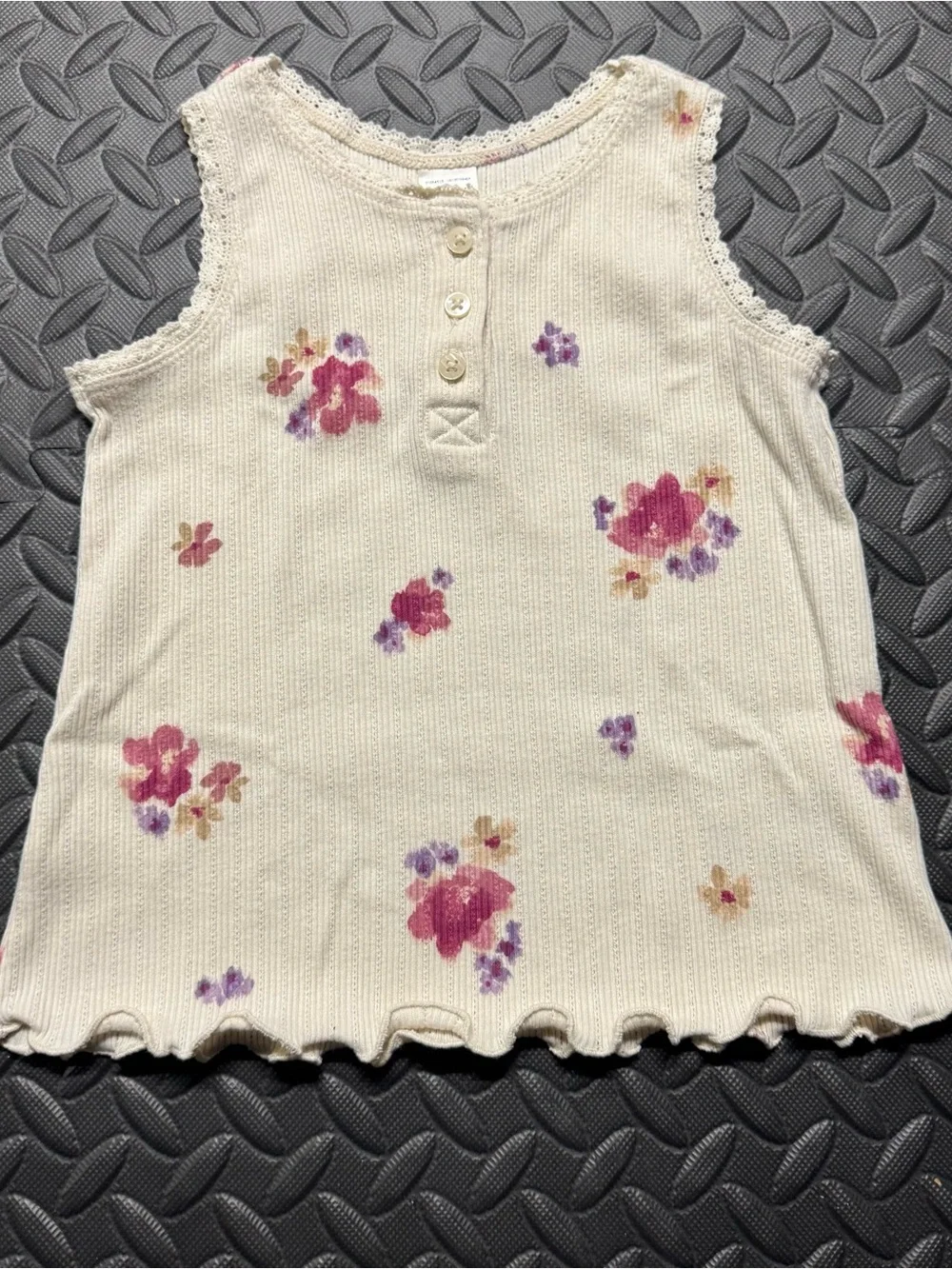 OshKosh B’gosh Toddler Girls Floral Ribbed Tank Top Size 4T Cream Shirt